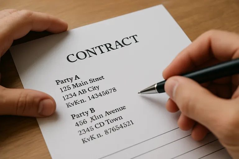 Kop en identificatie van partijen (naam, adres, KVK-nummer)